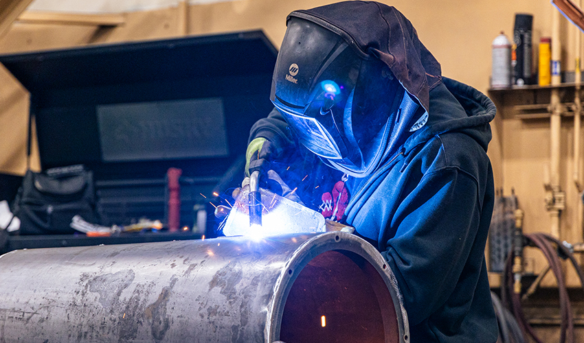 Welder in Wisconsin working on a large project